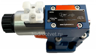 DBW10B2-5X/315YCG24N9K4 - Предохранительный клапан Ду10 с давлением настройки до 315 бар, управление - Y - внешний дренаж с разгрузкой B = открыт с электроуправлением G24